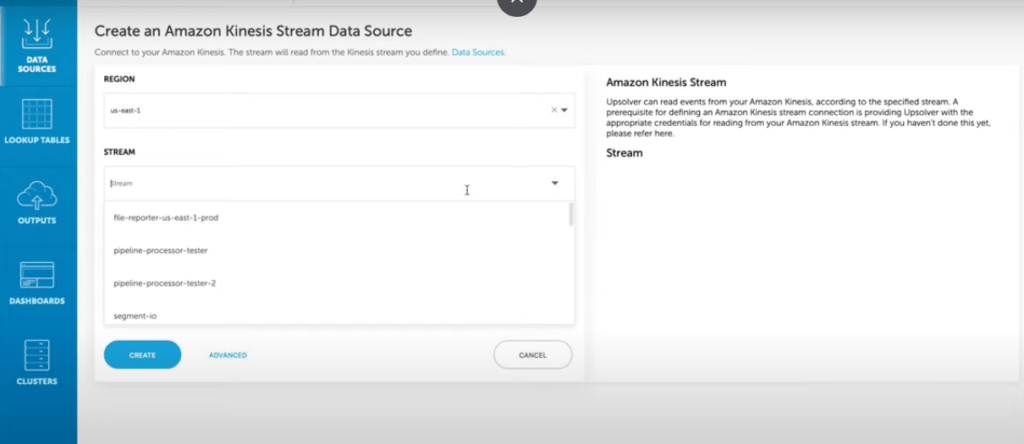 create an amazon kinesis stream data source