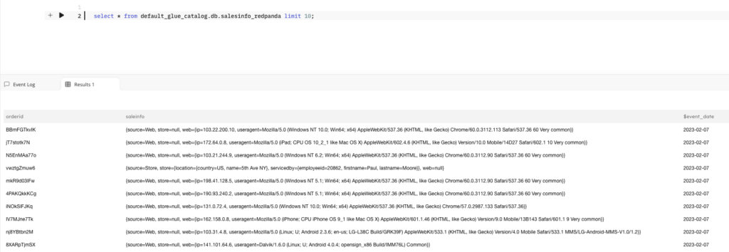 results of select * statement